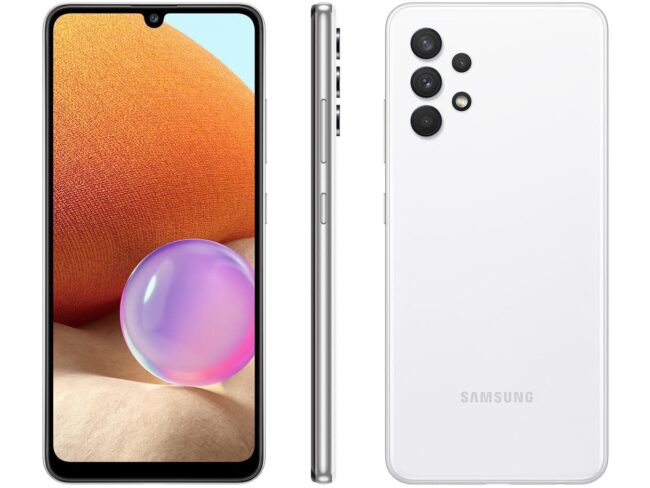 Smartphone Samsung A32 com traseira branca